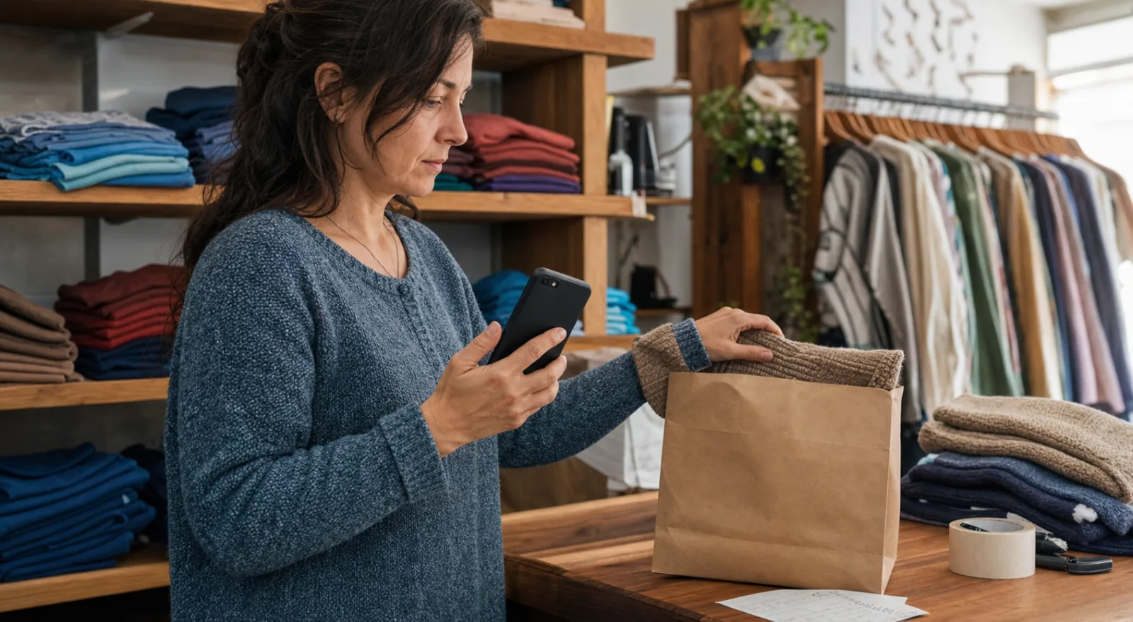 Comerciante preparando un pedido de su tienda online en Argentina